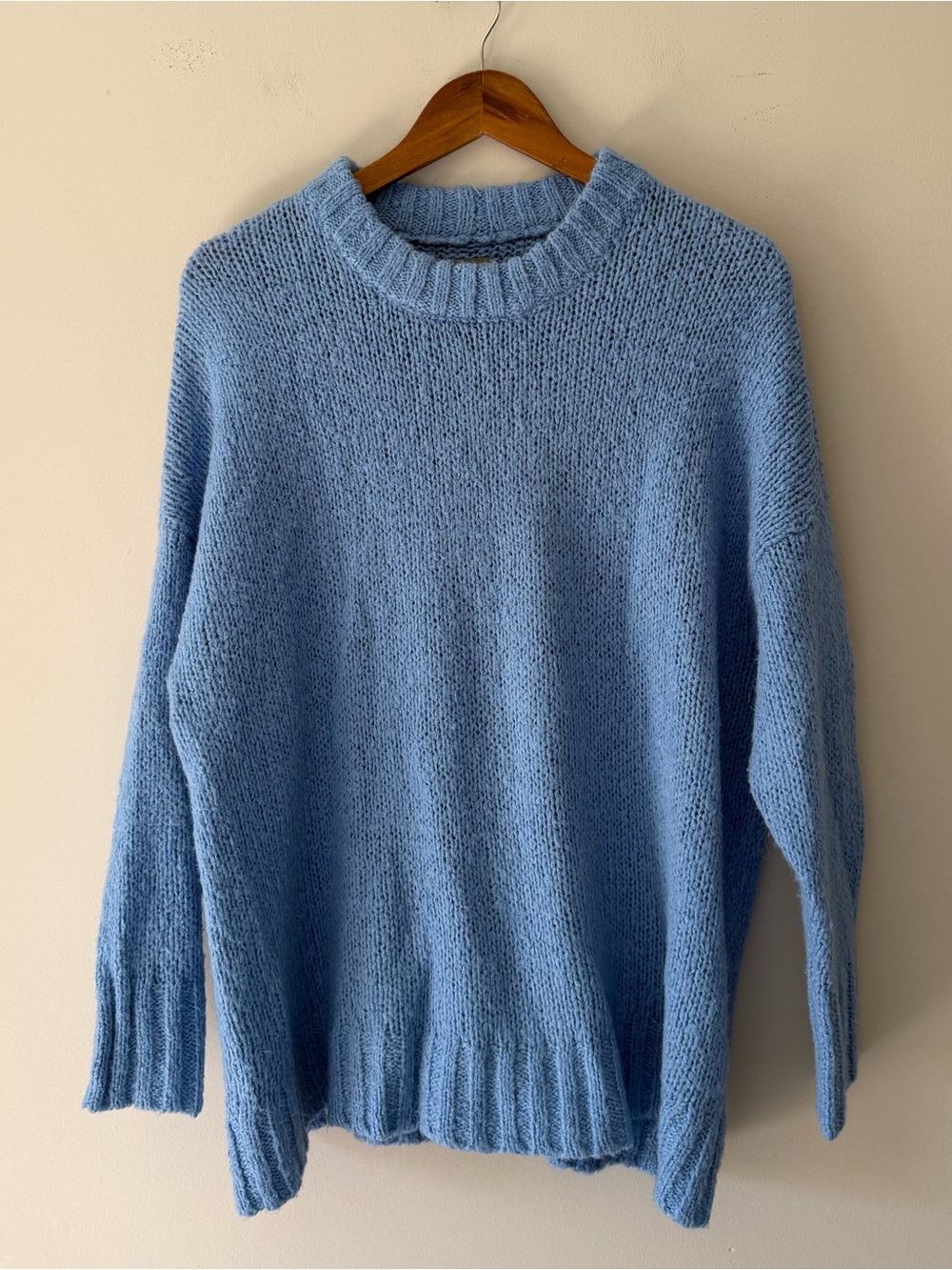 Aerie Alpaca Wool Blend Light Blue Crewneck Oversized Knit Sweater Size XS